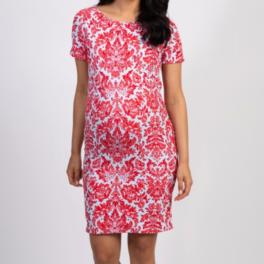 Red Aqua Fitted Damask Maternity Dress